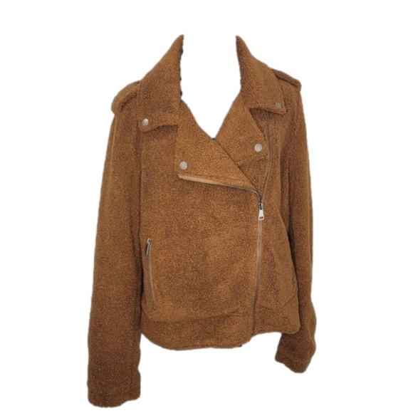 Max Studio Jackets & Blazers - MAX Studio Brown sherpa moto jacket
